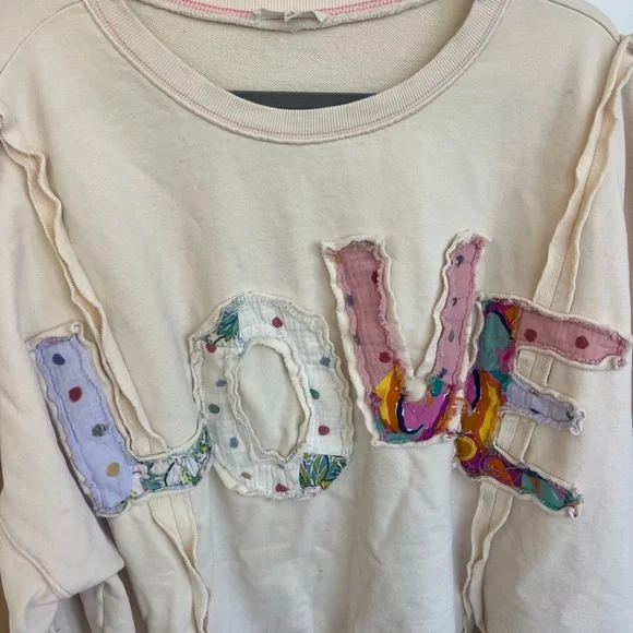 Easel Women’s Large LOVE Cream 100% Cotton Garment sweatshirt cute comfort - Picture 8 of 8